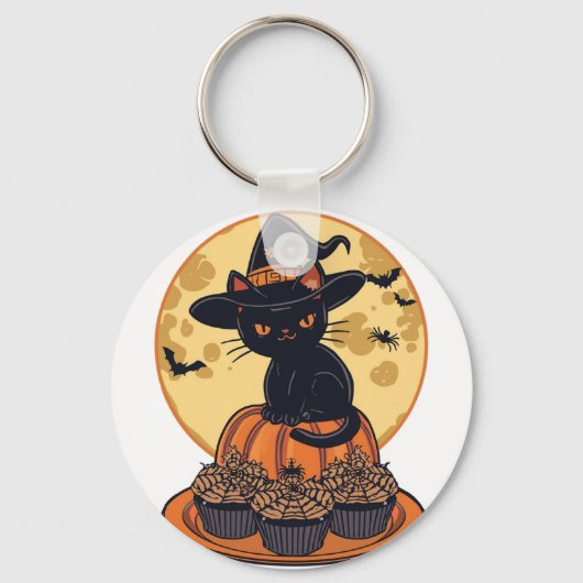 Griezelige Zwarte Kat Halloween Sleutelhanger – Sc (Voorkant)