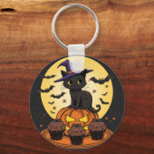 Griezelige Zwarte Kat Halloween Sleutelhanger – Sc (Achterkant)