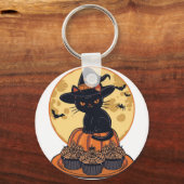 Griezelige Zwarte Kat Halloween Sleutelhanger – Sc (Voorkant)
