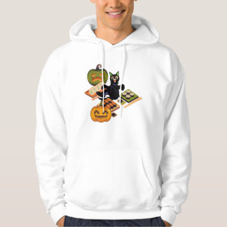 Griezelige Zwarte Kat & Halloween Sushi Feest Hoodie