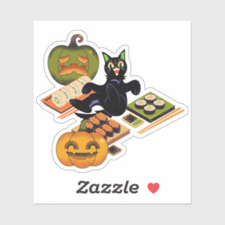 Griezelige Zwarte Kat & Halloween Sushi Feest Sticker