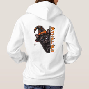 Griezelige Zwarte Kat Heksenhoed Halloween Hoodie