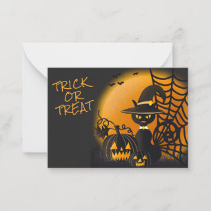 Griezelige Zwarte Kat Heksenhoed Halloween Klaslok Notitiekaartje