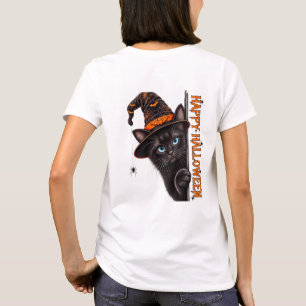 Griezelige Zwarte Kat Heksenhoed Halloween T-shirt
