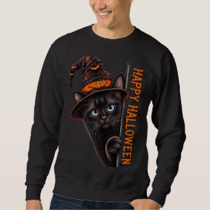 Griezelige Zwarte Kat Heksenhoed Halloween Trui