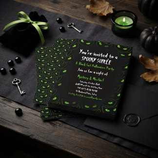 Griezelige Zwarte Kat Neon Groene Ogen Halloween F Kaart