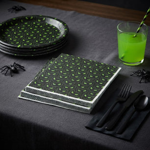 Griezelige Zwarte Kat Neon Groene Ogen Halloween Servet