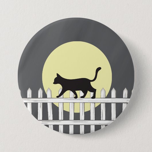 Griezelige Zwarte Kat op Hek Button (Voorkant)