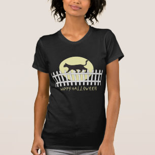 Griezelige Zwarte Kat op Hekwerk T-Shirt