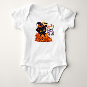 Griezelige Zwarte Kat & Pompoen Halloween Baby Out Romper