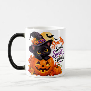 Griezelige Zwarte Kat & Pompoen Halloween Mok