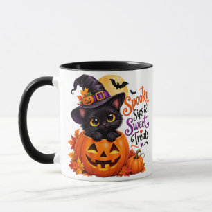 Griezelige Zwarte Kat & Pompoen Halloween Mok