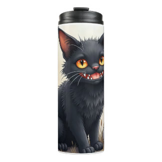 Griezelige Zwarte Kat Thermische Tumbler Thermosbeker