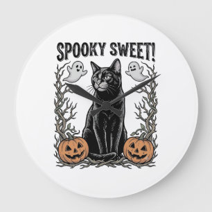 Griezelige Zwarte Kat Vintage Halloween Gravure Sh Grote Klok