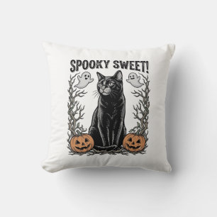 Griezelige Zwarte Kat Vintage Halloween Gravure Sh Kussen
