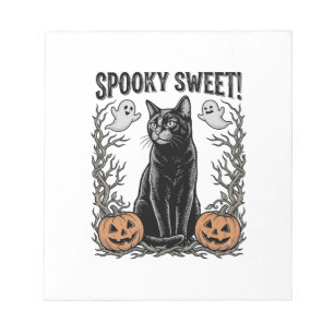 Griezelige Zwarte Kat Vintage Halloween Gravure Sh Notitieblok