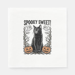 Griezelige Zwarte Kat Vintage Halloween Gravure Sh Servet