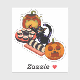 Griezelige Zwarte Kat's Halloween Sushi Feest Sticker