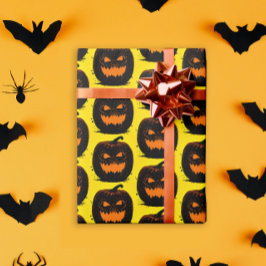 Griezelige Zwarte Pompoenen Gele Halloween Patroon Cadeaupapier