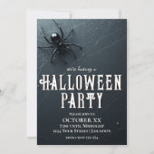 Griezelige Zwarte Spin en Web Halloween Feest Kaart (Voorkant)