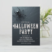 Griezelige Zwarte Spin en Web Halloween Feest Kaart (Staand voorkant)