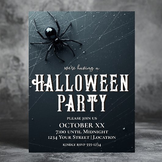Griezelige Zwarte Spin en Web Halloween Feest Kaart