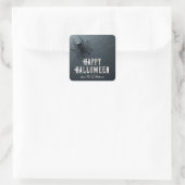Griezelige Zwarte Spin en Web Halloween Feest Vierkante Sticker (Tas)