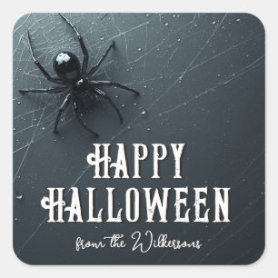 Griezelige Zwarte Spin en Web Halloween Feest Vierkante Sticker
