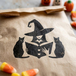 Griezende Heks Leest Boek Zwart Kat Halloween Rubberstempel