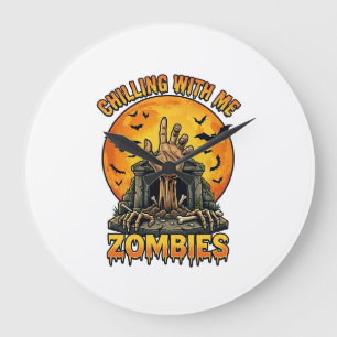 Griezende zombies hand grafsteen volle maan vleerm grote klok