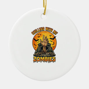 Griezende zombies hand grafsteen volle maan vleerm keramisch ornament
