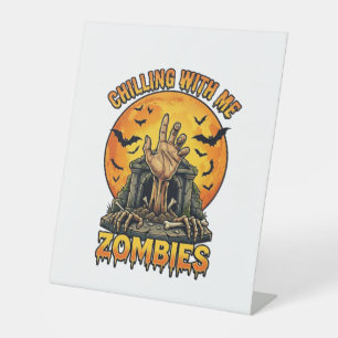 Griezende zombies hand grafsteen volle maan vleerm reclamebord met voetstuk
