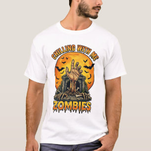 Griezende zombies Hand Grafsteen Volle maan Vleerm T-shirt