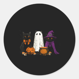 Griezige Heks Zwarte Kat Halloween Pompoen Voor Ma Ronde Sticker