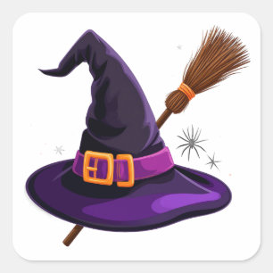Griezige Heksenbezem Halloween 👻 Vierkante Sticker