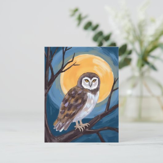 Griezige Uil | Volle Maan Gelukkig Halloween Feestdagenkaart (Staand voorkant)