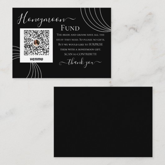 Griffie Black White Wedding Honeymoon Fund Informatiekaartje (Voorkant / Achterkant)