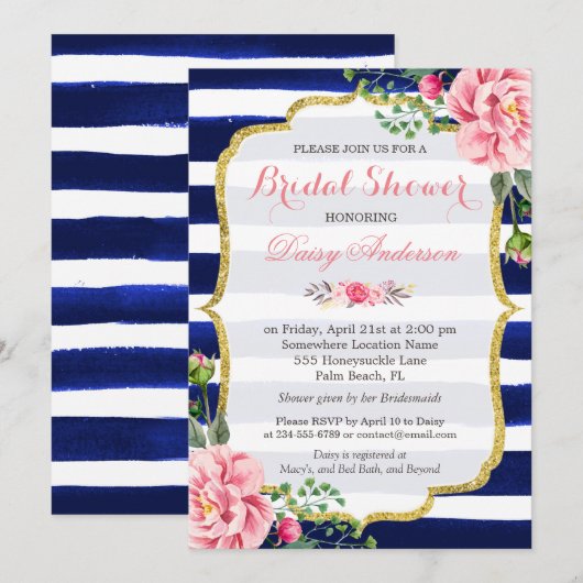 (Griffie) Vrijgezellenfeest Navy Blue Stripes Flow Kaart (Voorkant / Achterkant)