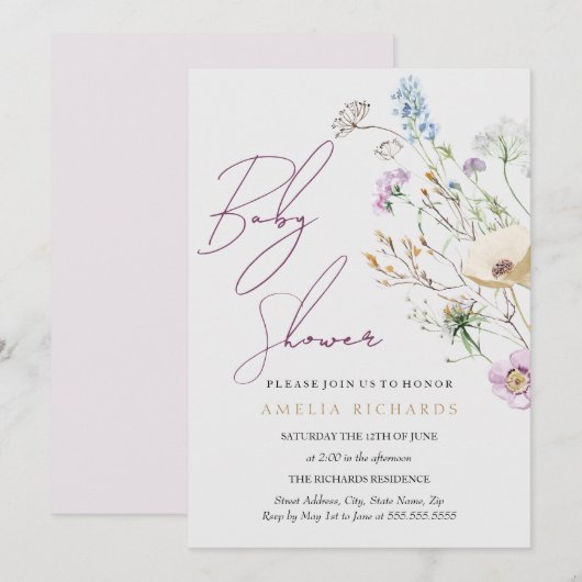 griffig Baby shower van wilde bloem Kaart (Voorkant / Achterkant)