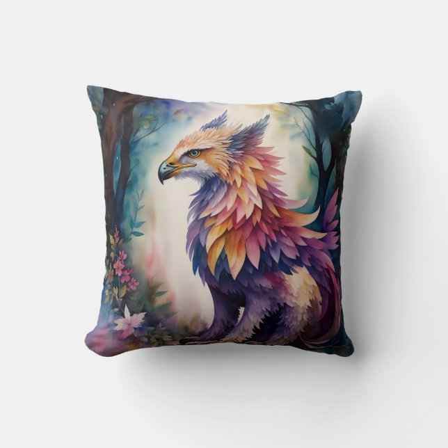 Griffin Forest Waterverf Multicolor Kussen (Voorkant)