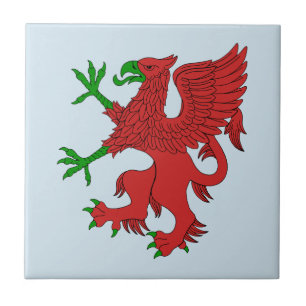 Griffin in rood en groen tegeltje