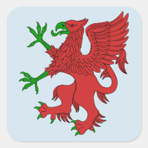 Griffin in rood en groen vierkante sticker