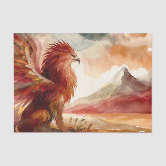 Griffin met berglandschap Waterverf kunst Tissuepapier (Voorkant)
