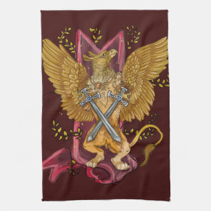 Griffin met zwaarden theedoek