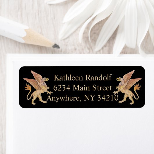 Griffin, monster, terugzendadres label (Insitu)