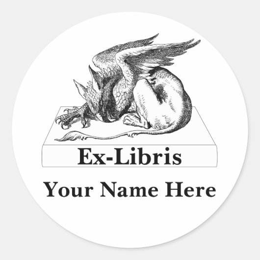 Griffin Op boek Ex-Libris Ronde Sticker (Voorkant)