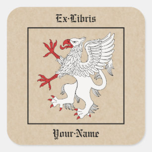 Griffin Rampant Argent Bookplaat Vierkante Sticker