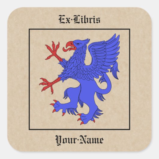 Griffin Rampant Azure Bookplate Vierkante Sticker (Voorkant)