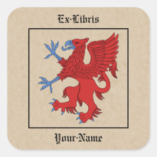 Griffin Rampant Gules Bookplate Vierkante Sticker