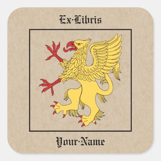 Griffin Rampant of Boekplaat Vierkante Sticker (Voorkant)